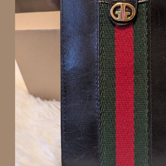Gucci, Vintage Long Bifold Wallet, Black Leather with Iconic Stripe - Picture 4 of 16